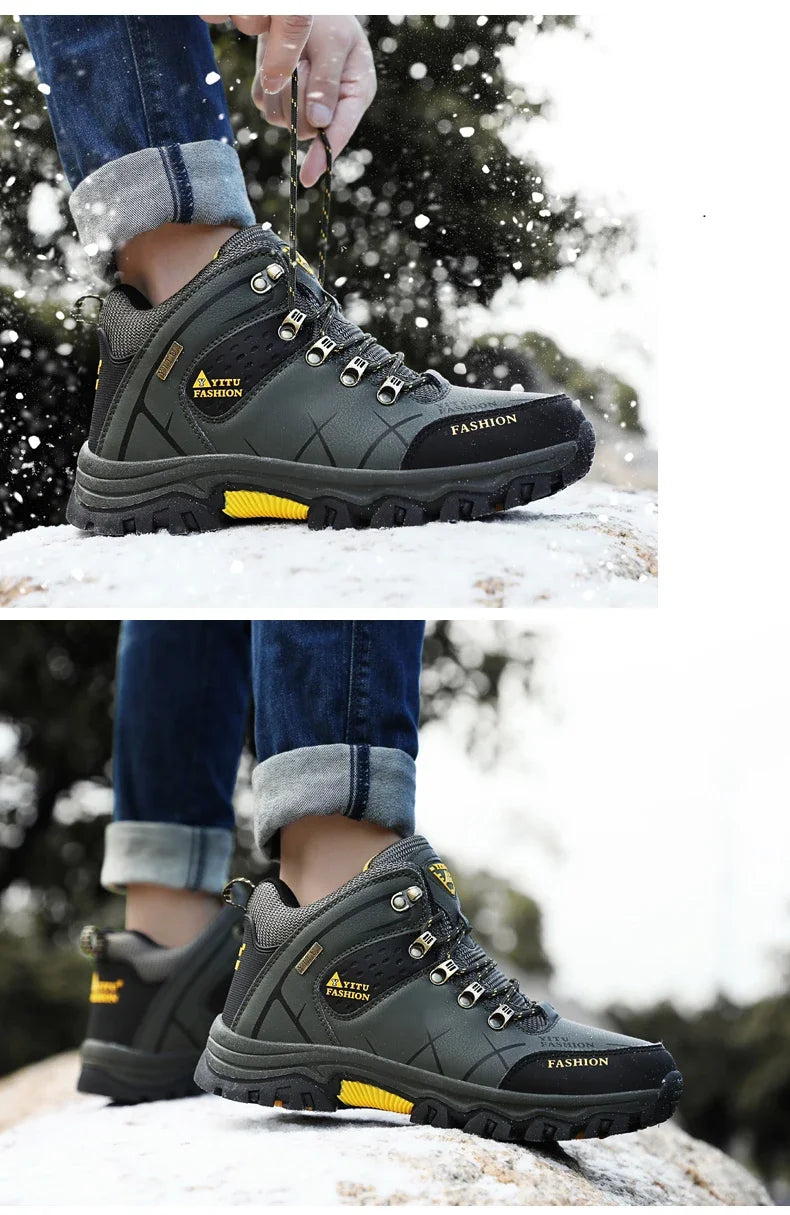 Men's Winter Snow Boots Waterproof Leather Ankle Boots Size 39-47