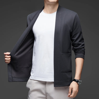 Men's Knit Long-Sleeved Open-Front Solid-Color Cloak Jacket All-Season Polyester