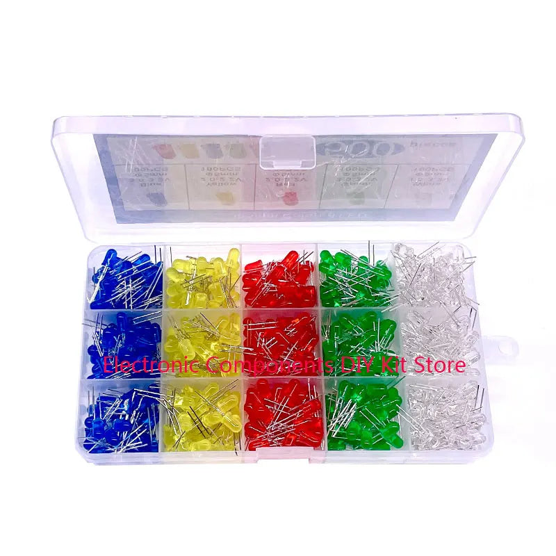 100/300/500PCS 3MM 5MM Light Emitting Diode Electronic Kit Box F3 F5 LED Diode Various Kits White Green Red Blue Yellow