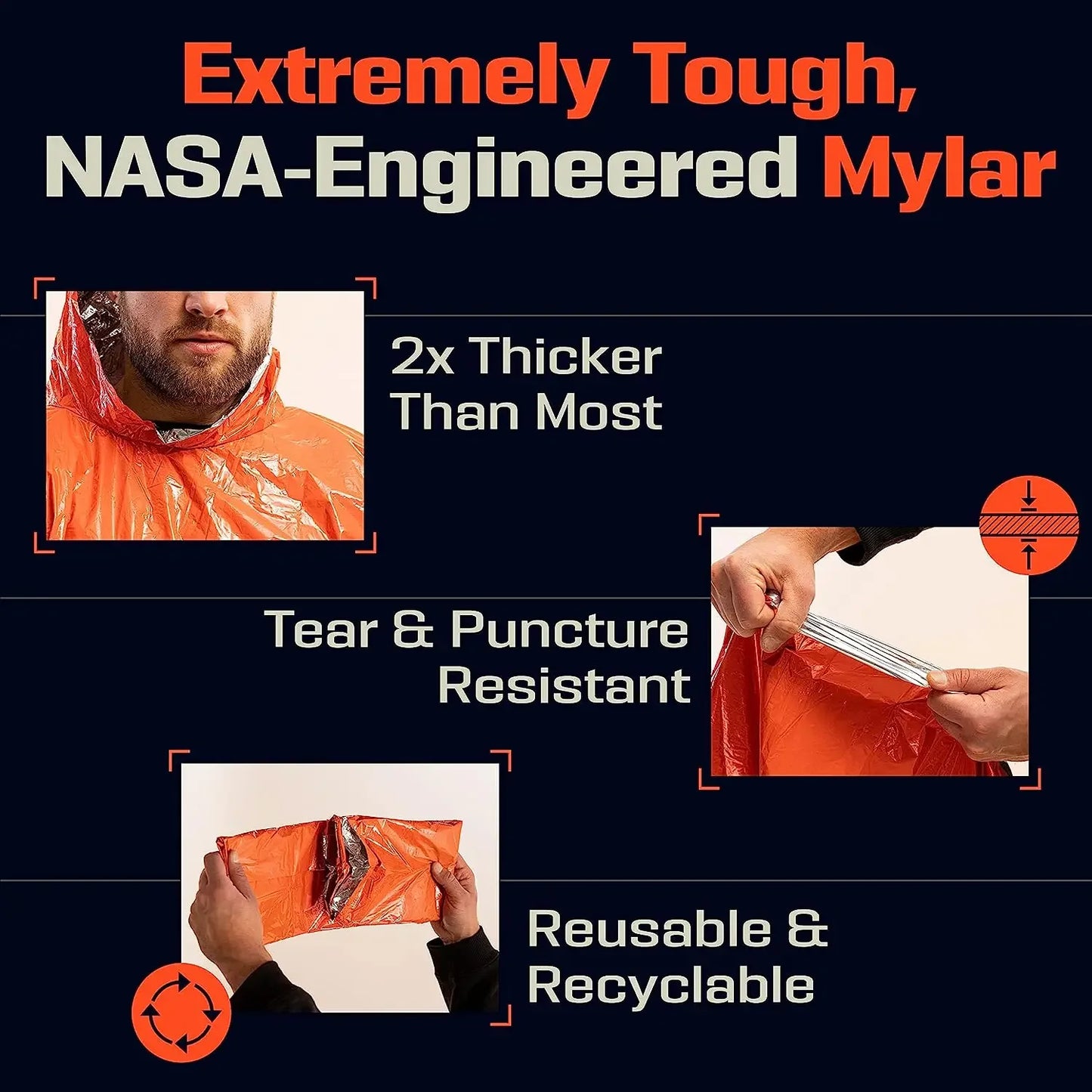 Emergency Rain Poncho With Thermal Blanket Waterproof 100x130cm Orange and Green