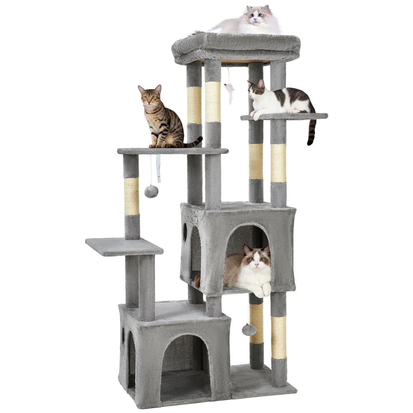 61" Heavy-Duty Multi-Level Cat Tree For Large Cats Oversized Perch & Dual Condos Natural Sisal Posts For Maine Coon