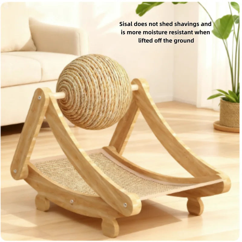 Wooden Cat Scratching Ball with 2-in-1 Sisal Scratch Board