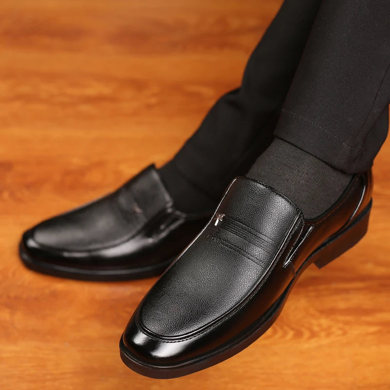 Leather Shoes Slip On Black Mens Formal Loafers Dress Moccasins