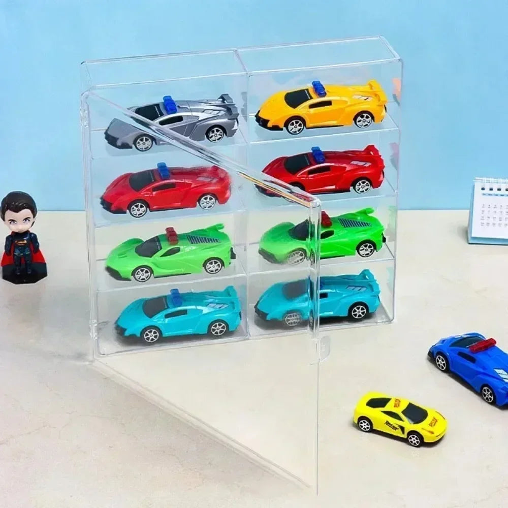 Acrylic Car Display Box 1:64 For Hot Wheels Car Model Toy 8 Grid Cabinet Rack Dustproof Stackable Car Storage Boxes Transparent