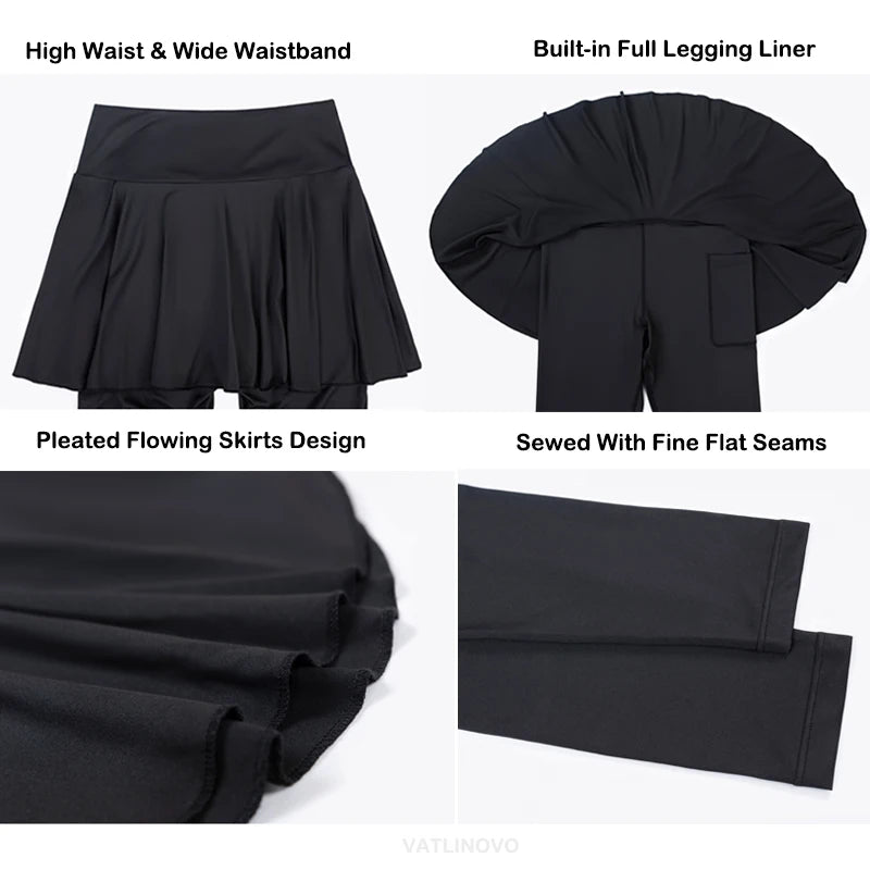 VITALINOVO Tennis Skirted Leggings with Pocket for Women High Waisted Active Skort Active Ruffle Pleated Golf Skapri with Skirt