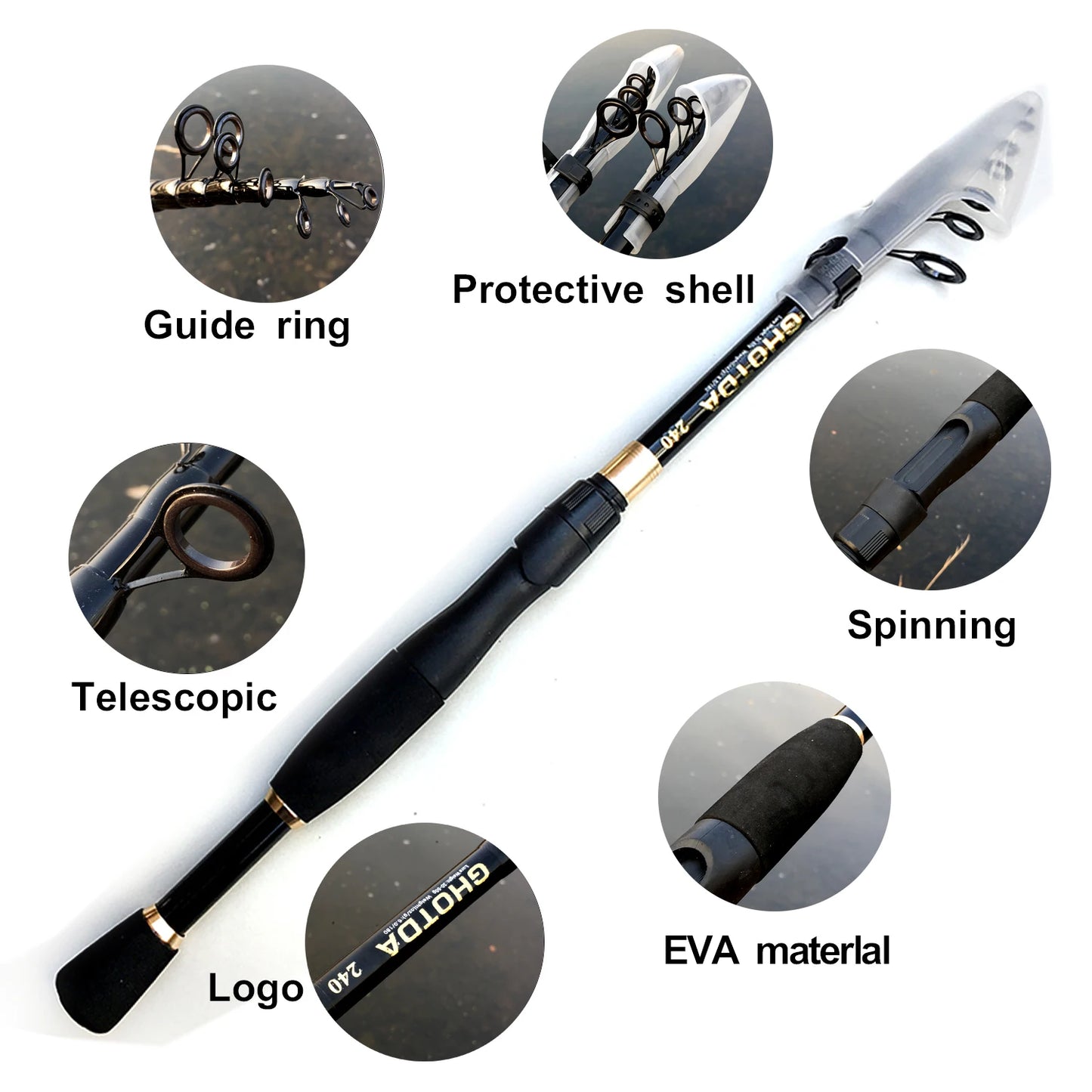 1.6-2.4m Telescopic Fishing Rods Ultralight Weight Spinning Casting Carbon Pole Fishing Accessories Lure Weight 10-30g