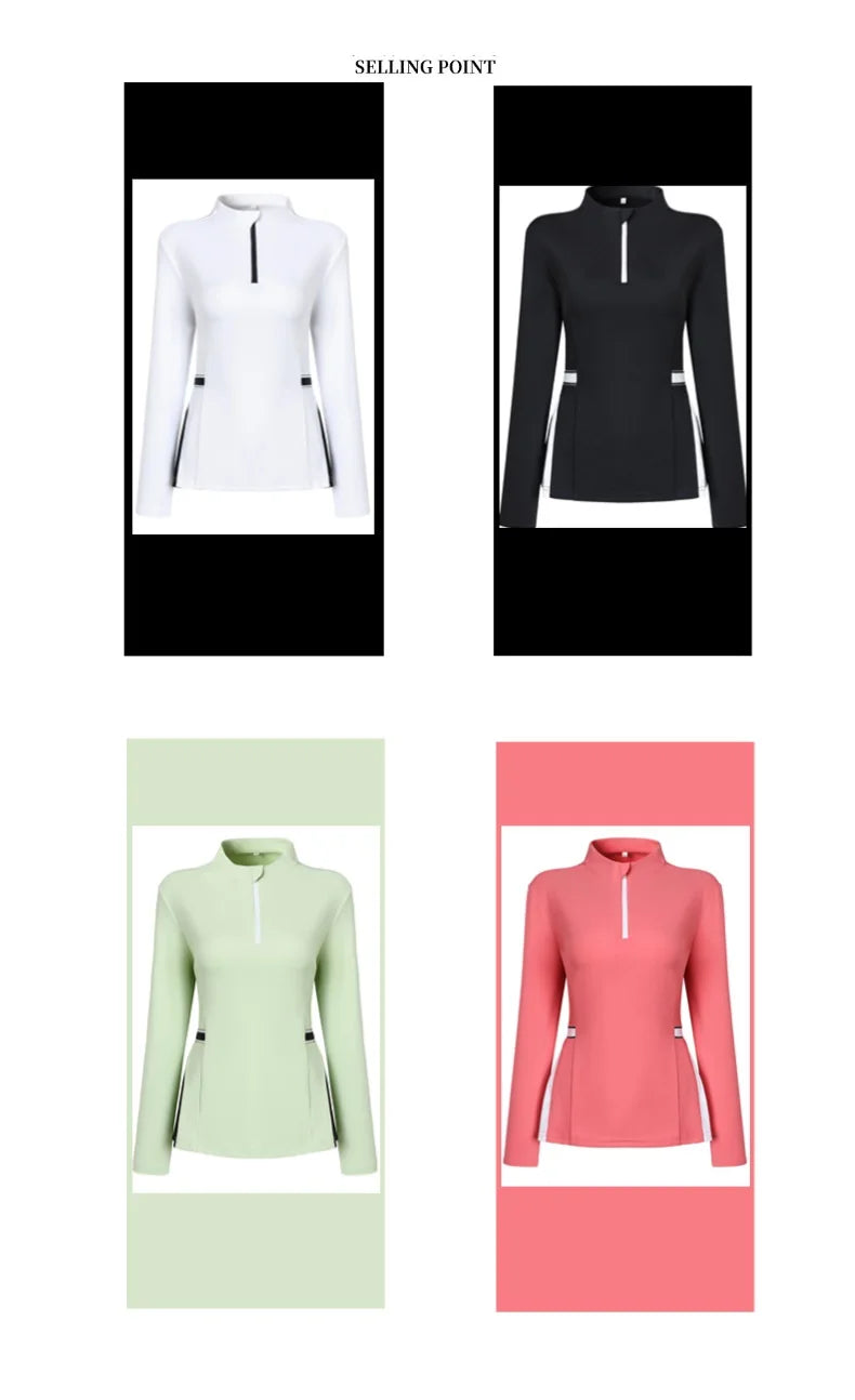 2025 New Golf Shirt Women Long Sleeve Zipper Collar T-Shirt Ladies Slim Pleated Golf Tops Breathable Casual Tennis Sportswear