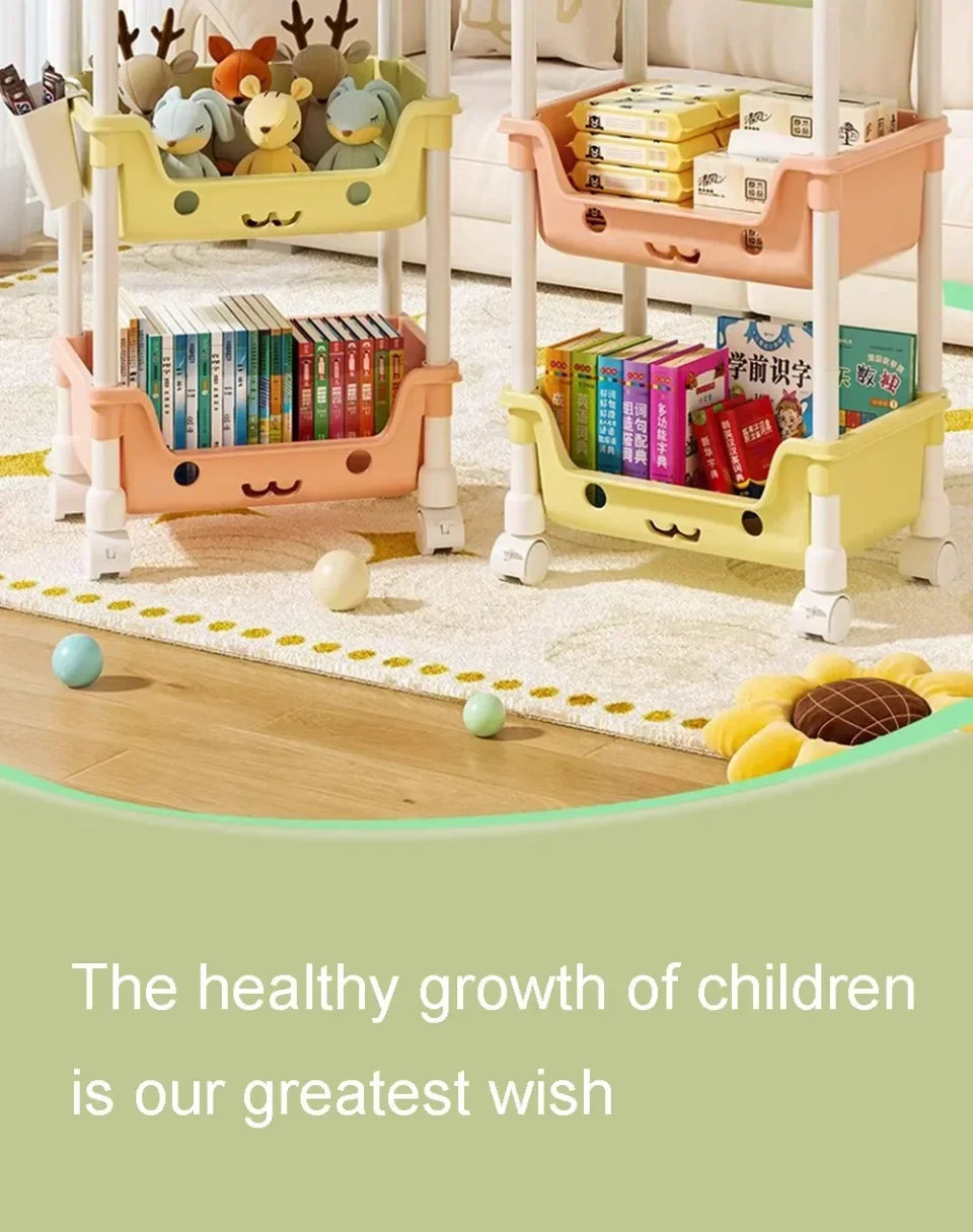 Toy Storage Trolley Children's Toy Storage Racks and Shelving Rotating Bookshelf Household Mobile Trolleyarrange