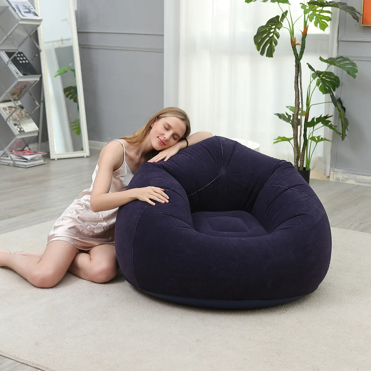 Portable Inflatable Sofa Soft Indoor Bedroom Lounge Bean Bag Chair Outdoor Camping Lazy Seat Round Single Inflatable Sofa