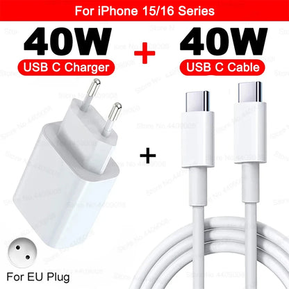 40W USB-C Fast Charger PD For iPhone Models 7 To 16