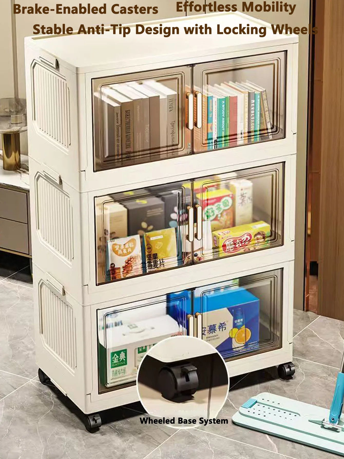 Storage Cabinet Folding Storage Box Home Living Room Toy Cabinet Storage Rack Snack Cabinet Installation-Free Kitchen Storage Cabinet Folding Storage Cabinet Organizer