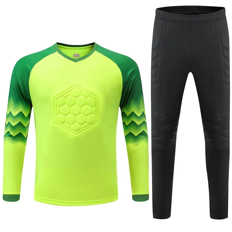Men Kid 2024 Soccer Goalkeeper Uniform Protective Sponge Long Sleeve Football Training Goalkeeper Top Soccer Jersey Pants Custom