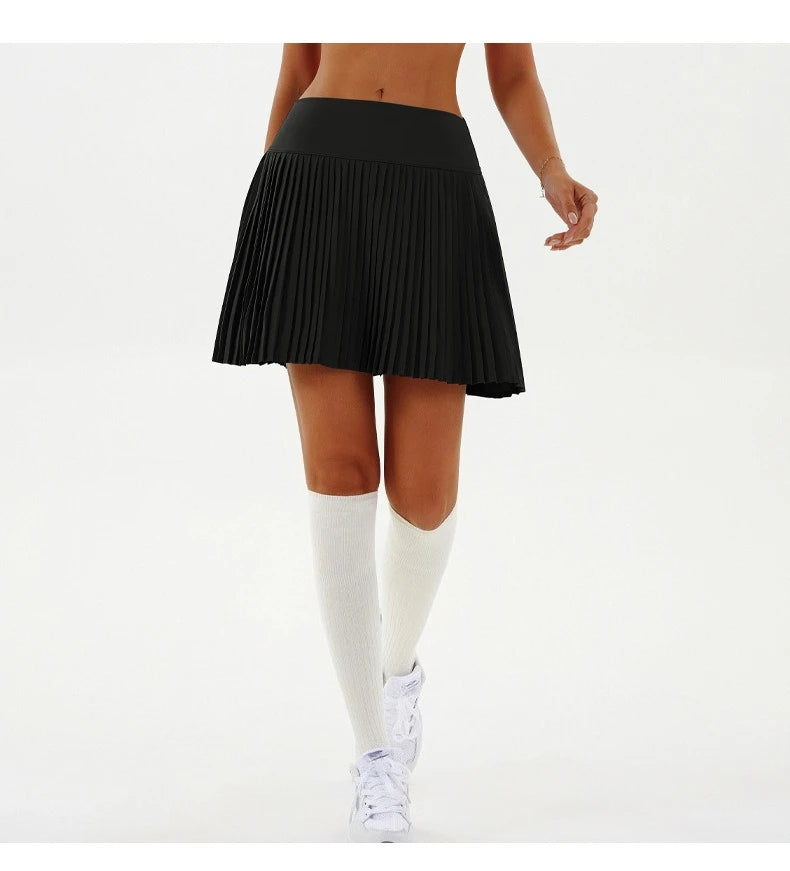 High Waist Women Tennis Pleated Skirt with Inner Lining High Waist Double Layer Design Sport Sexy Fitness Yoga Shorts Dancing