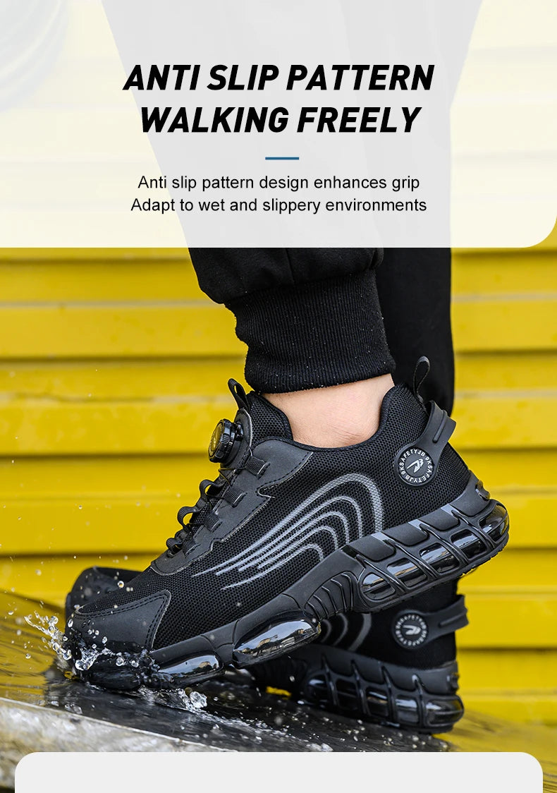 Rotating Button Safety Shoes Men For Work Sneakers Shoes Anti smash Puncture-Proof Protective Men Shoes Steel Toe Work Boots