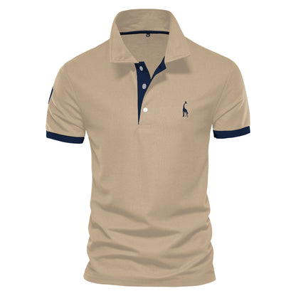 Men's Polo Shirt Embroidered Giraffe Cotton Blend Short Sleeve