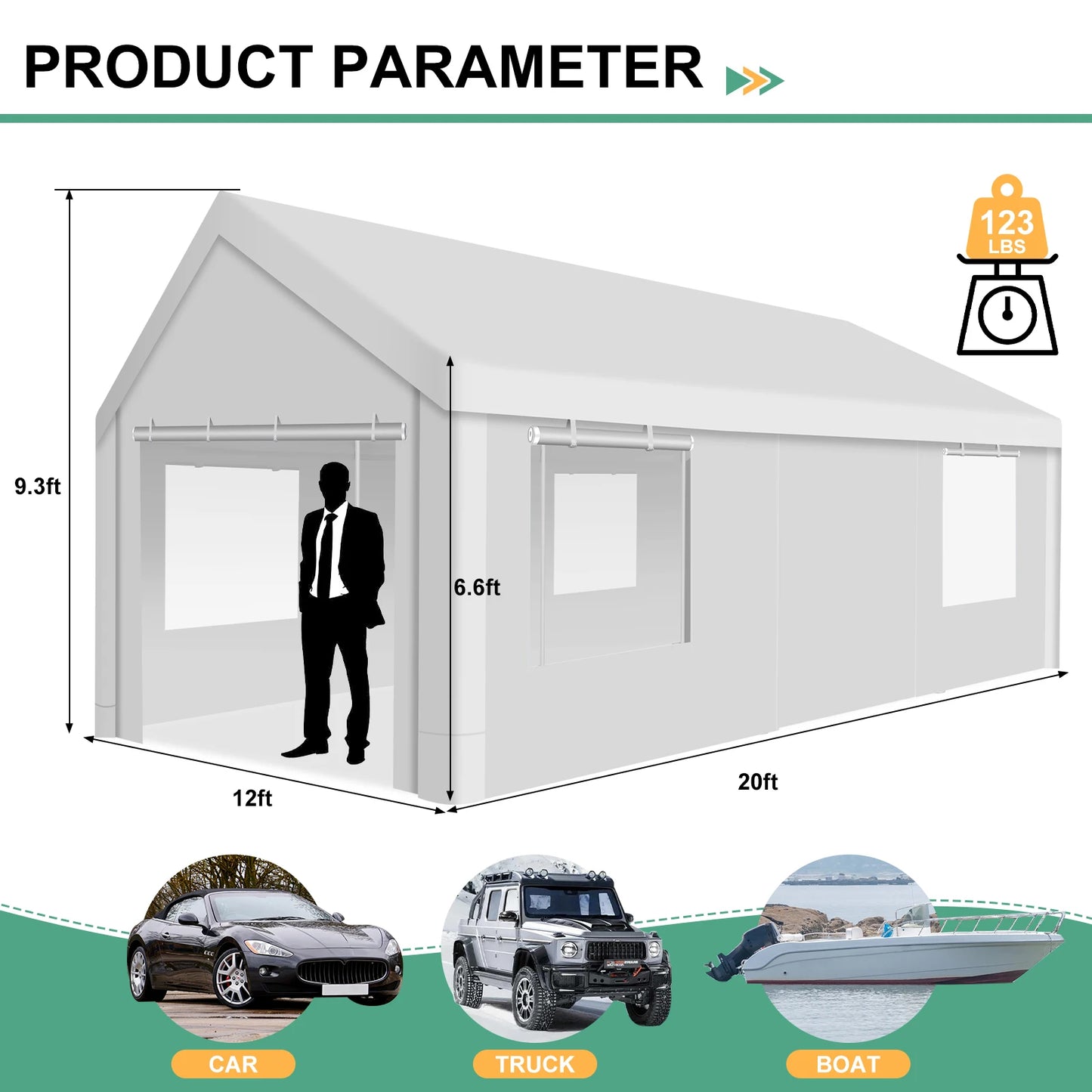 Carport Canopy 12x20 Heavy Duty Portable Garage with Roll-Up Ventilation Windows & Doors,Removable Sidewalls Car Canopy Car Tent