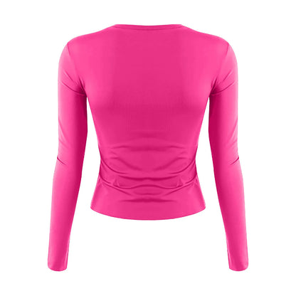 O-Neck Long Sleeve Cropped Top For Women Broadcloth Polyester