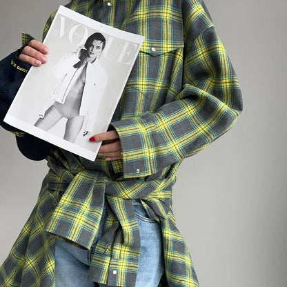 Oversized Plaid Shirt For Women Long Sleeve Button-Down Korean Style