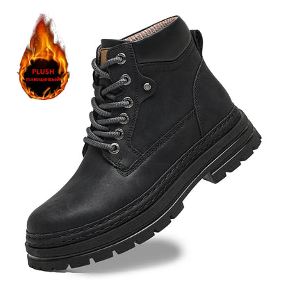 Men's Winter Snow Boots Leather Plush Lining Ankle High Lace Up
