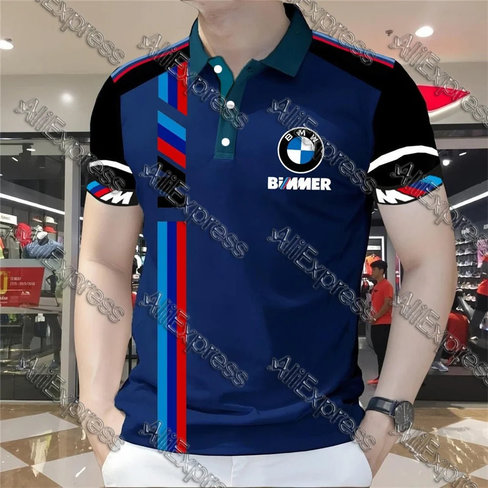 Summer BMW Men's Loose Fashion Short Sleeve Quick Drying Polo Shirt Motorcycle Racing Motogp Cycling Suit Lapel T-Shirt for Men