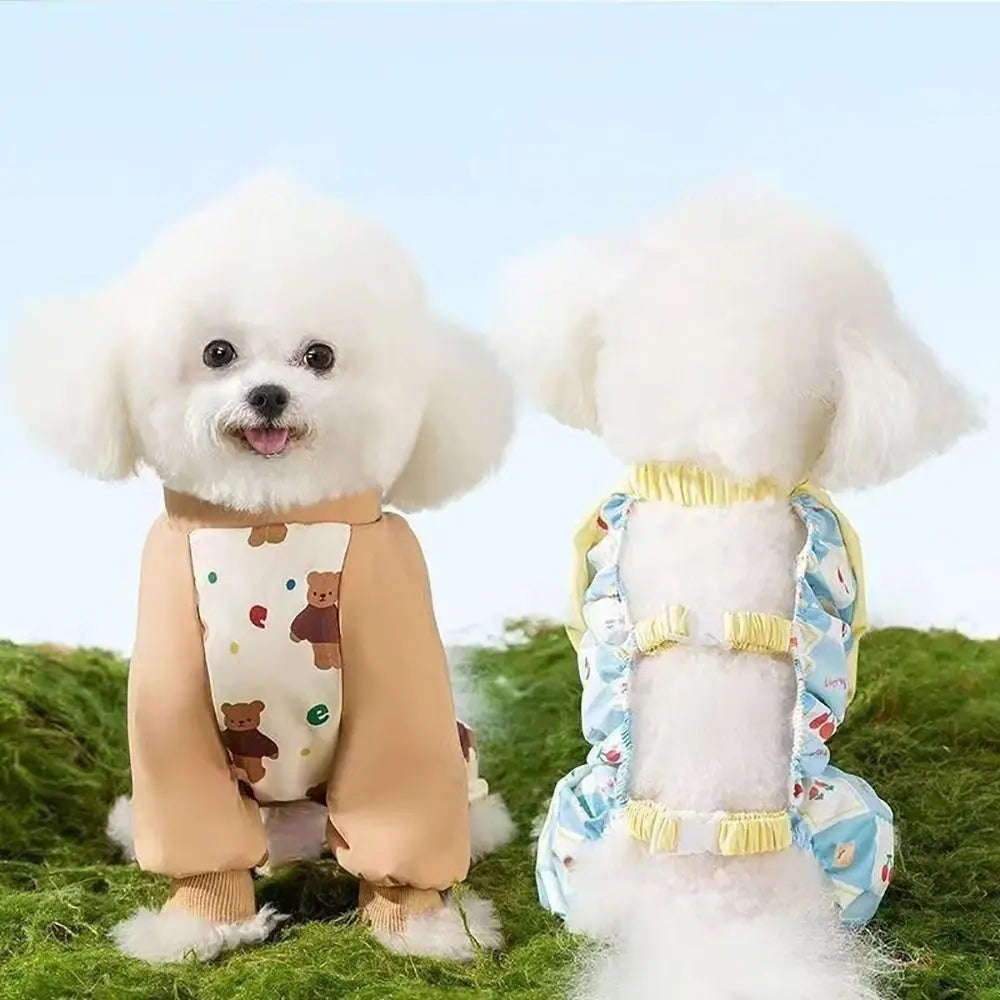 Waterproof Pet Strolling Going Out Pants Back Elastic Band Cartoon Dog Four Legged Pants S~XXL Dust-proof Dog Leggings