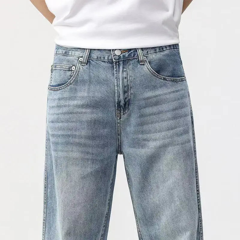 Men's Loose Straight Jeans, Light Blue, Casual Minimalist