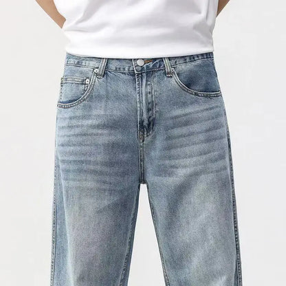 Men's Loose Straight Jeans, Light Blue, Casual Minimalist