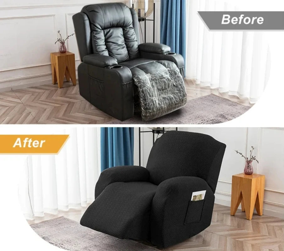 Recliner Sofa Cover Lazy Chair Solid Color Cushion Cover Sofa Cover 1/2/3/4 Seat Texture Stretch Sofa
