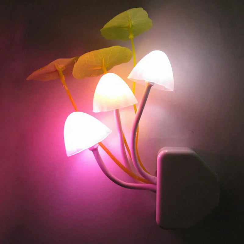 Novelty Mushroom Night Light – LED Colorful Lamp with EU & US Plug, Light Sensor, 220V