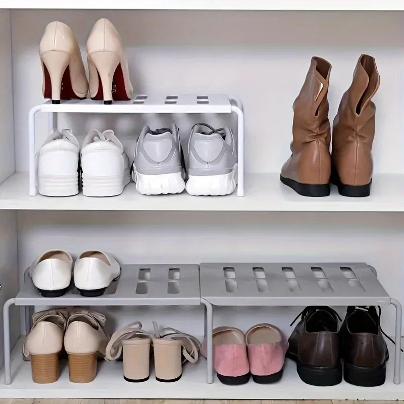 Adjustable Plastic Shoe Rack Multi-Tier Storage Organizer Space Saving for Sneakers Slippers Home Dorm Closet White Gray Modern