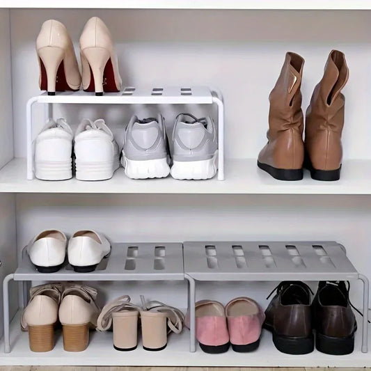 Adjustable Plastic Shoe Rack Multi-Tier Storage Organizer Space Saving for Sneakers Slippers Home Dorm Closet White Gray Modern