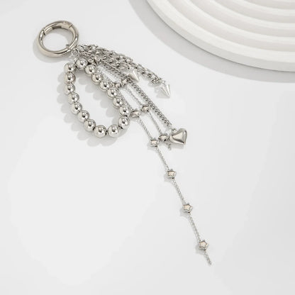 Pearl Beaded Keychain With Peach Heart Bead And Zinc Alloy Chain