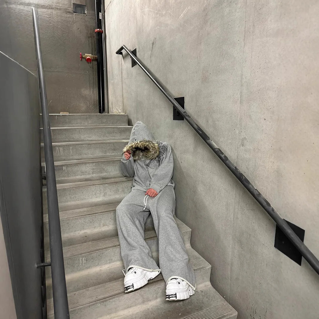 Autumn/Winter Y2k Women Aesthetic Harajuku Faux Fur Collar Hoodies Clothes Graphic Hip Hop Punk Gothic Zip Up Hoodies 2025 new