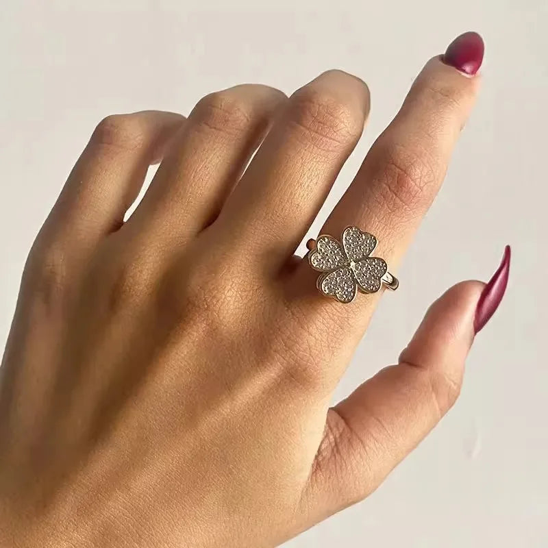 Luxury Anti-Anxiety Fidget Ring – Four Leaf Clover Design