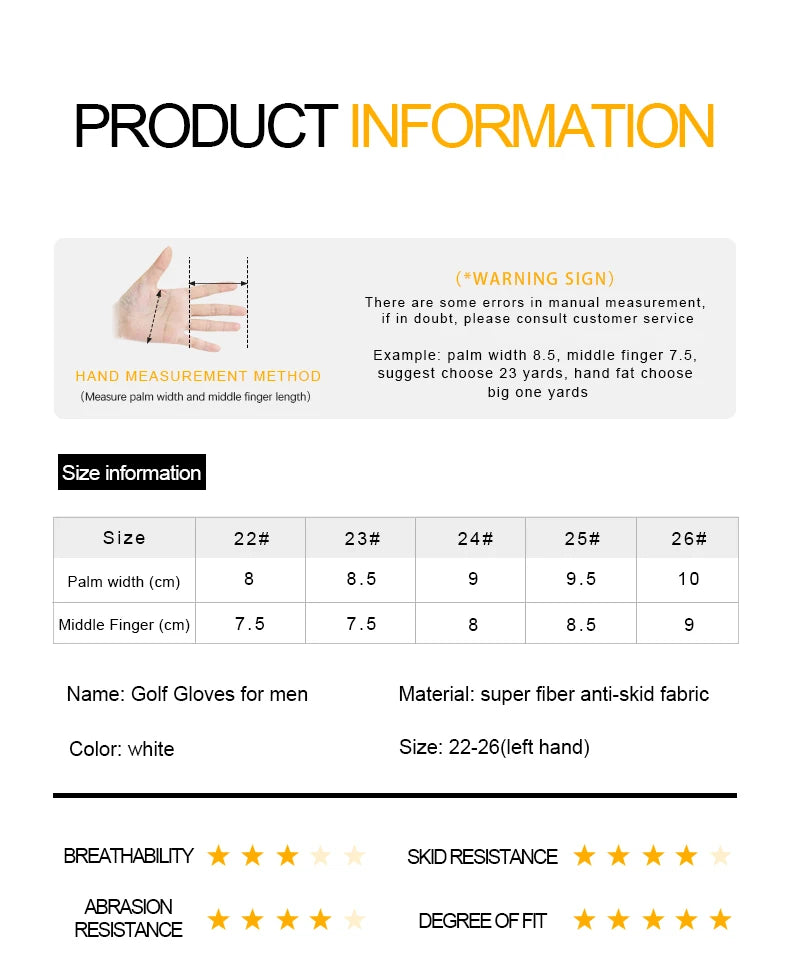 High Quality Golf Gloves Men's Gloves Left Hand Soft White Dark Grey Swing Training Granules Breathable Namib Gloves Non-slip