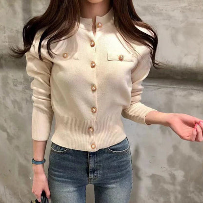 Wool Knit Cardigan Coat For Women Long Sleeve Single Breasted