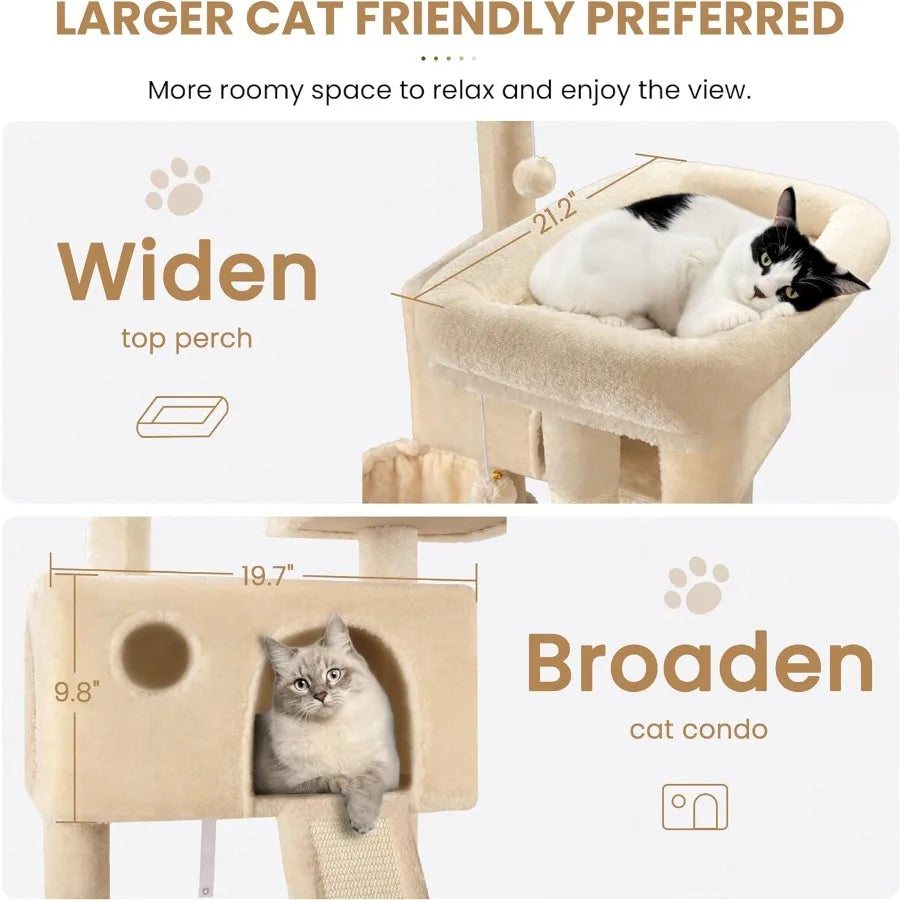 65in Larger Cat Tree Tower Condo for Indoor Kitties/Multi-Level Furniture Activity Center with Wide Base/Cozy Plush Cat Perches
