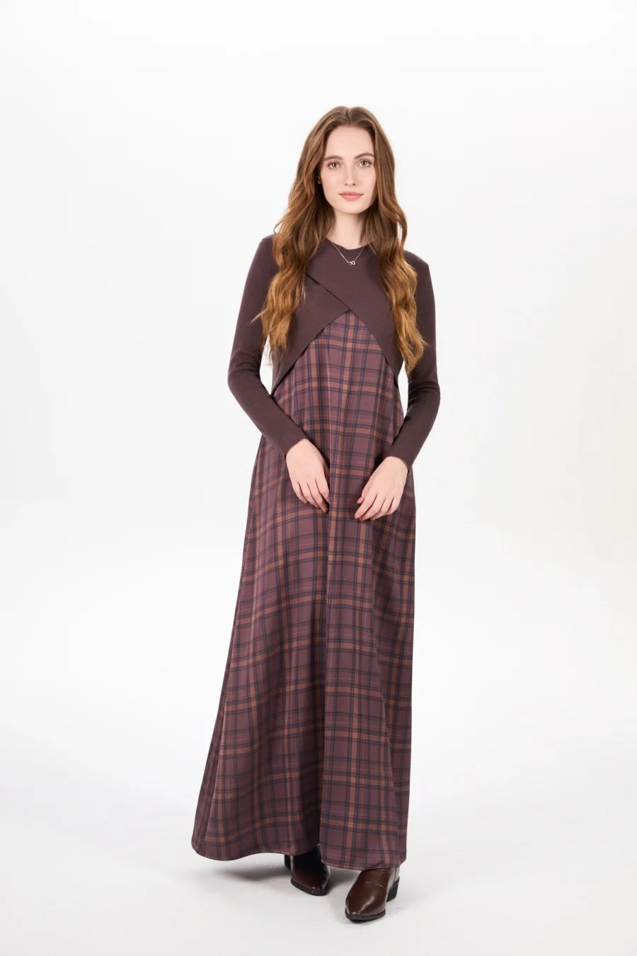 AS AW25 elegance slip satin dress + knitting cross top +mockneck woman clothing set adjustable maxi floor length