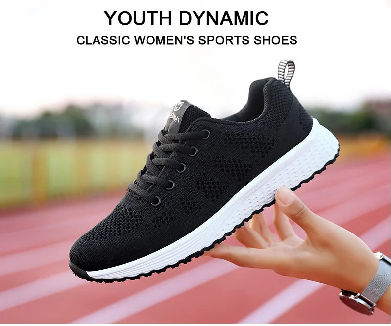 Women Casual Shoes Breathable Walking Mesh Lace Up Flat Shoes Sneakers Women Tenis Feminino Pink Black White