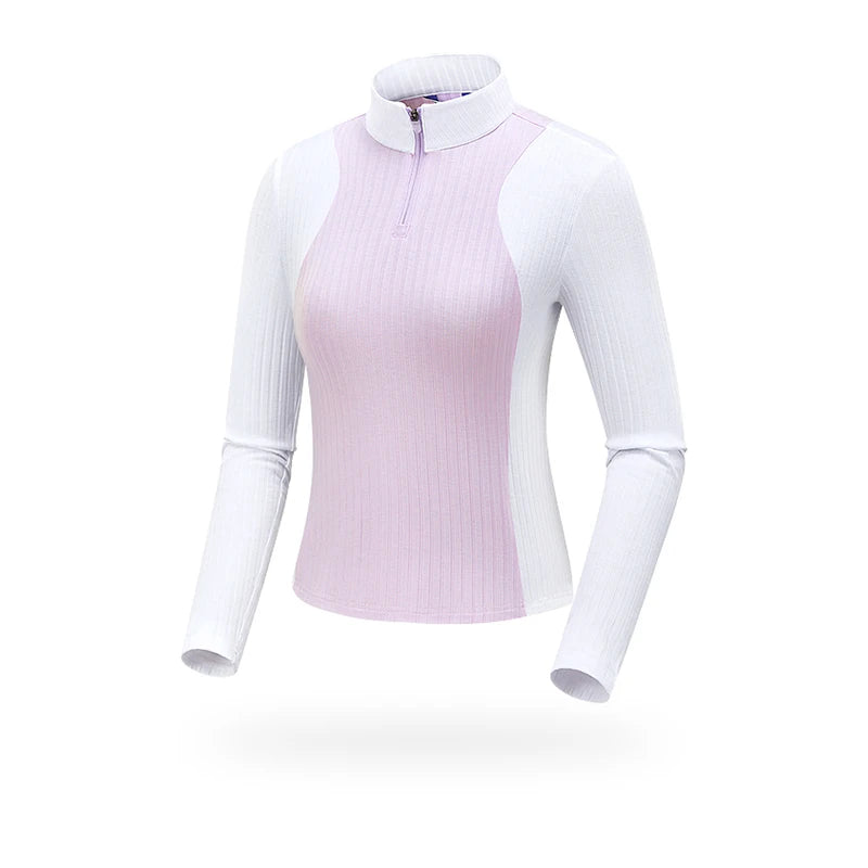 TTYGJ Autumn Spring Golf Clothing Women Contrast Color Golf Base Shirt Ladies Zipper Collar Soft Tops Slim Casual Sportswear