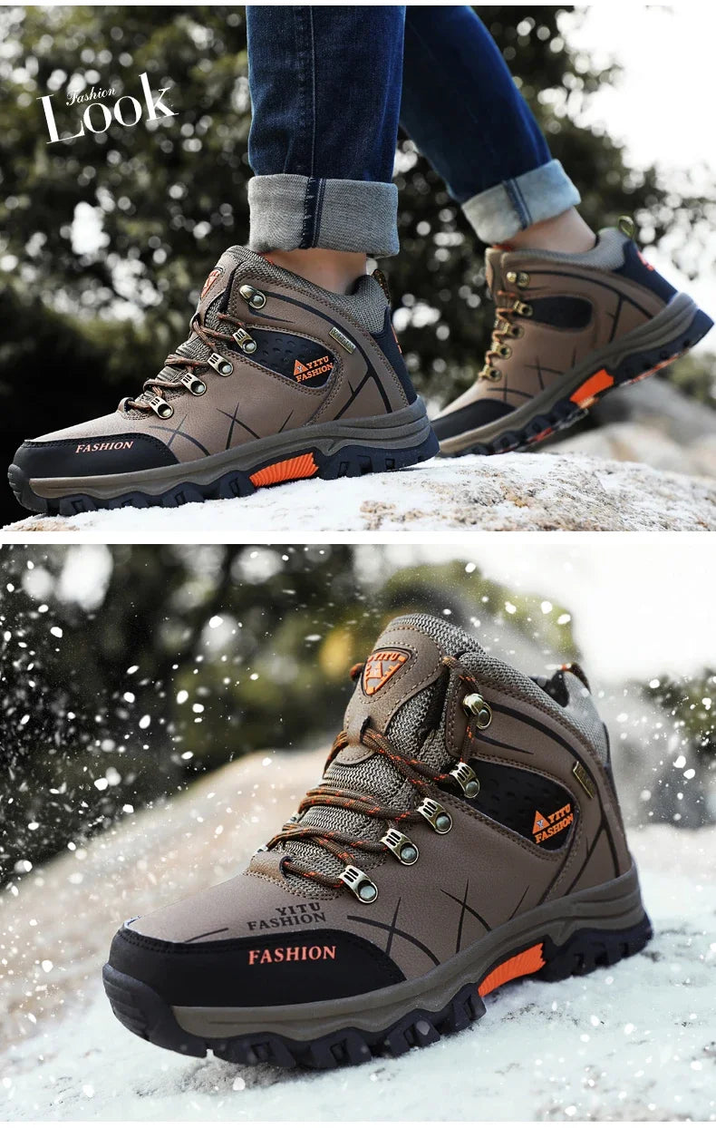 Men's Winter Snow Boots Waterproof Leather Ankle Boots Size 39-47