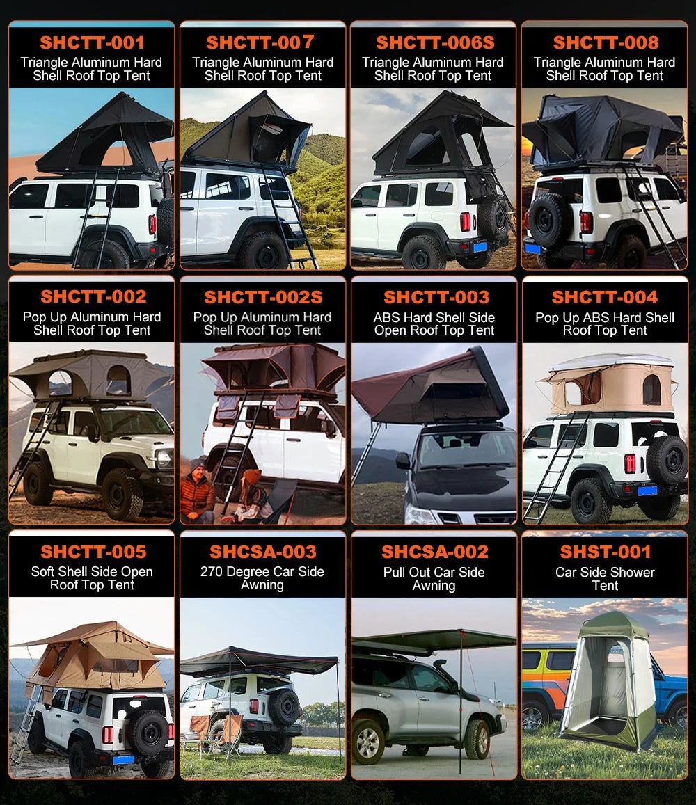 Aluminum Four-Person Rooftop Tent, Hard Shell, Closed Size 212x131x19 cm