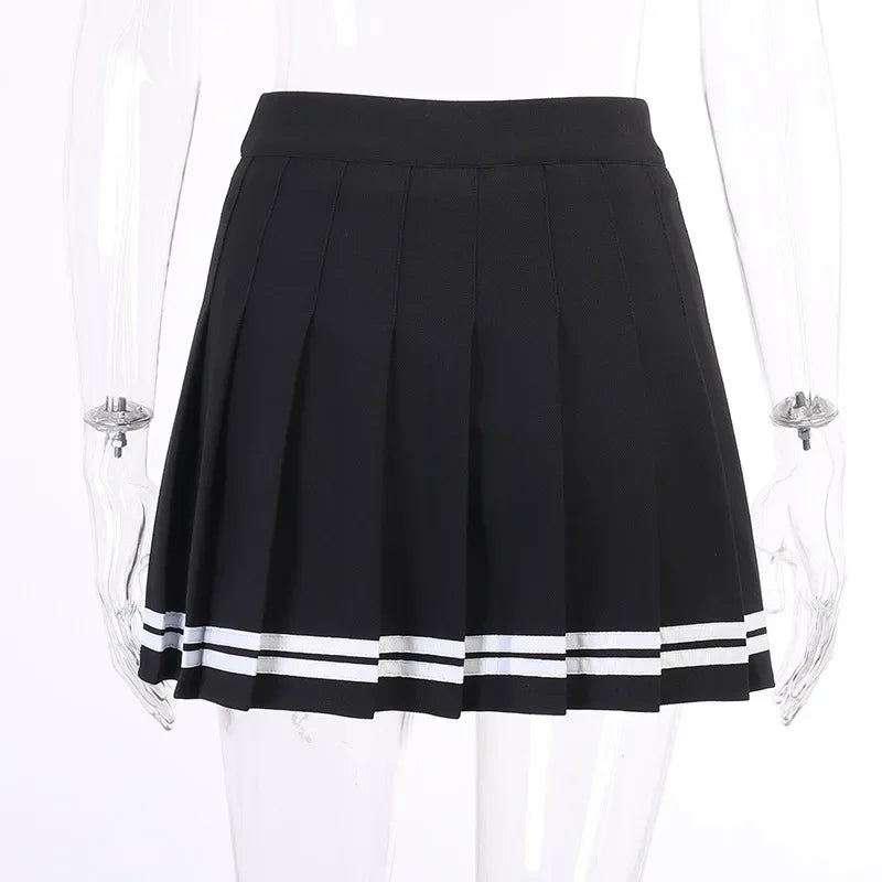 Fashion Korean Style Patchwork Skirt Harajuku Black Pleated Skirts Gothic Streetwear High Waist Mini Skirt Women Punk Skirt