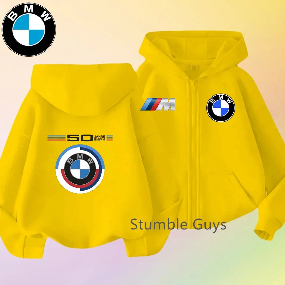 Kids BMW Zipper Hoodie Autumn Clothes Winter Boys Girls Warm Casual Sweatshirt Moto Cool Jacket