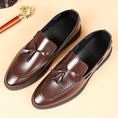 Mens Casual Leather Loafers Tassel Large Size One Pedal