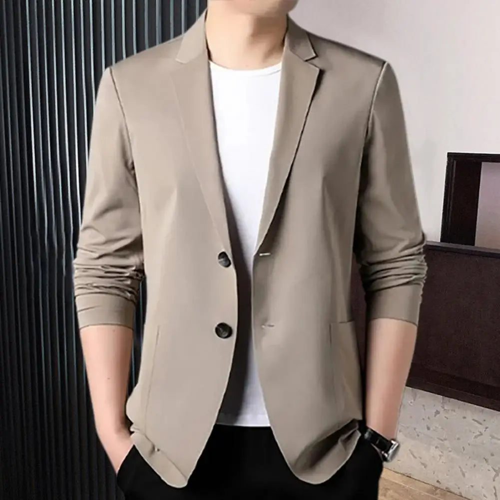 Handsome Men Suit Coat Silky Men Business Jacket 3/4 Sleeves Turn-down Collar Men Suit Jacket  Commuting