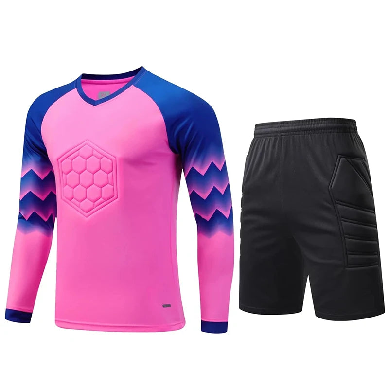 Men Kid 2024 Soccer Goalkeeper Uniform Protective Sponge Long Sleeve Football Training Goalkeeper Top Soccer Jersey Pants Custom