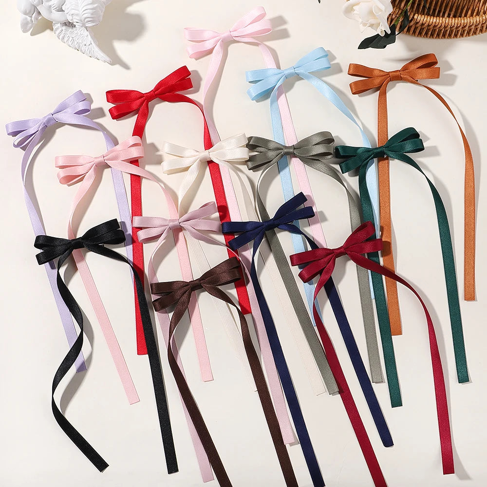 2pcs 2025 New Cute Ribbon Bow Headband Long Tassel Hair Clip Women's Hair Accessories Girls Party Headwear Side Clips Wholesale