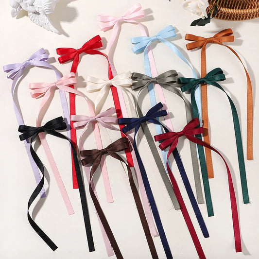 2pcs 2025 New Cute Ribbon Bow Headband Long Tassel Hair Clip Women's Hair Accessories Girls Party Headwear Side Clips Wholesale