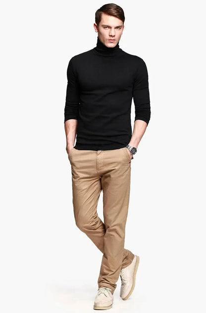 Men's Turtleneck Long Sleeve Stretch Knit T Shirt Slim Fit